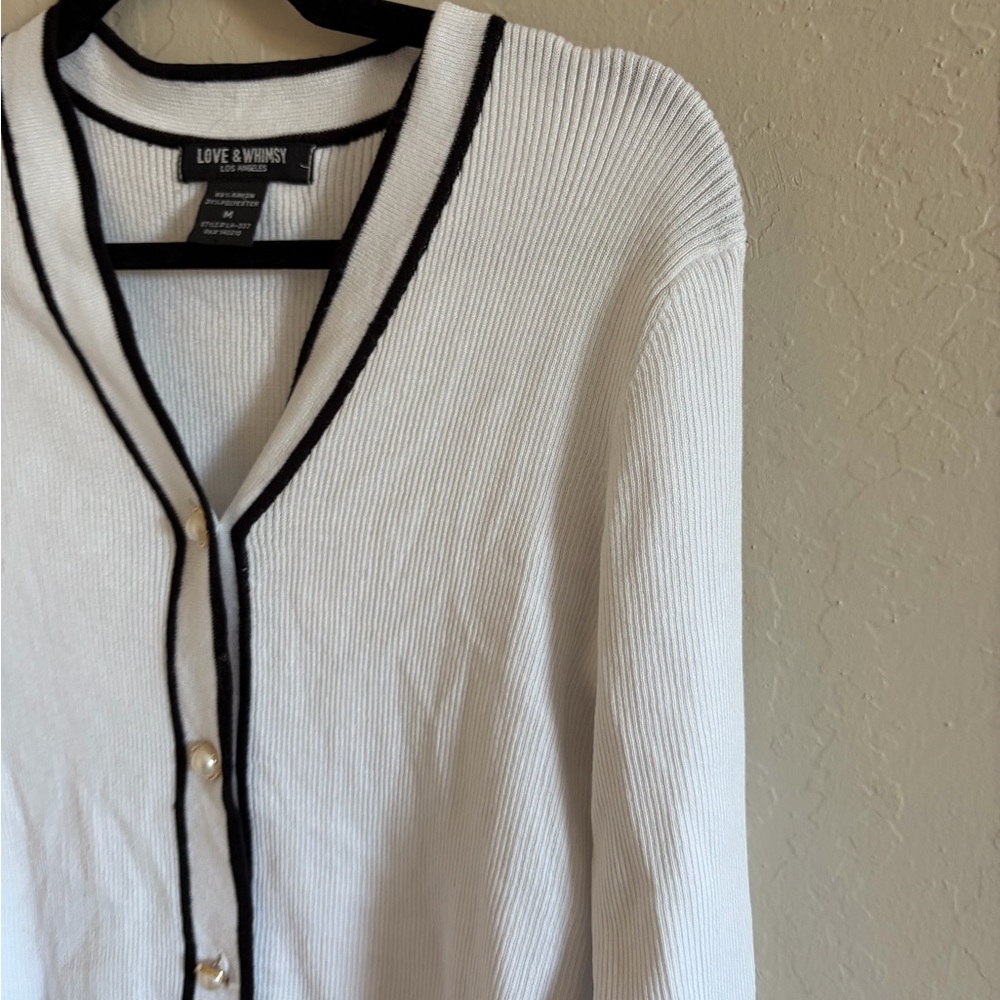 Women's White Cardigan with Black Trim